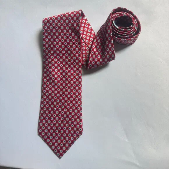 Ermenegildo Zegna Men’s 100% Silk Italian Tie Red Geometric Dot Classic Luxury - Picture 6 of 9